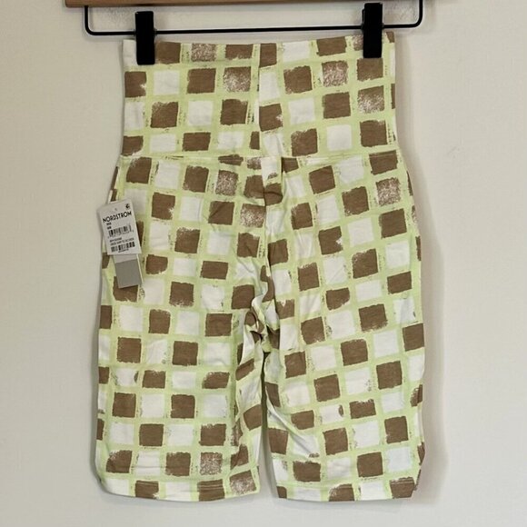 NWT bp High Waist Bike Shorts in Green Ivory Tic Tac Checkerboard - XXS - Picture 6 of 7
